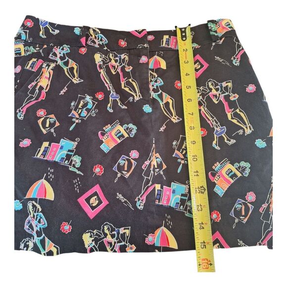 ATTYRE NY Colorful Skort 8P Black with Brite Multi Retro Fun City Ladies Print - Picture 5 of 16
